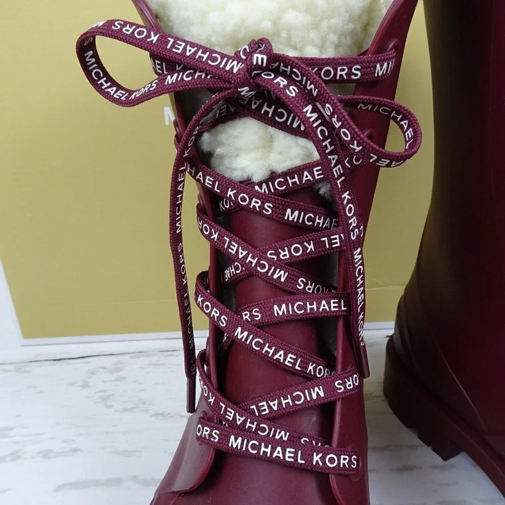 MICHAEL Michael Kors Women's Montaigne Rain Boots Faux Fur Logo Dark Berry New 6